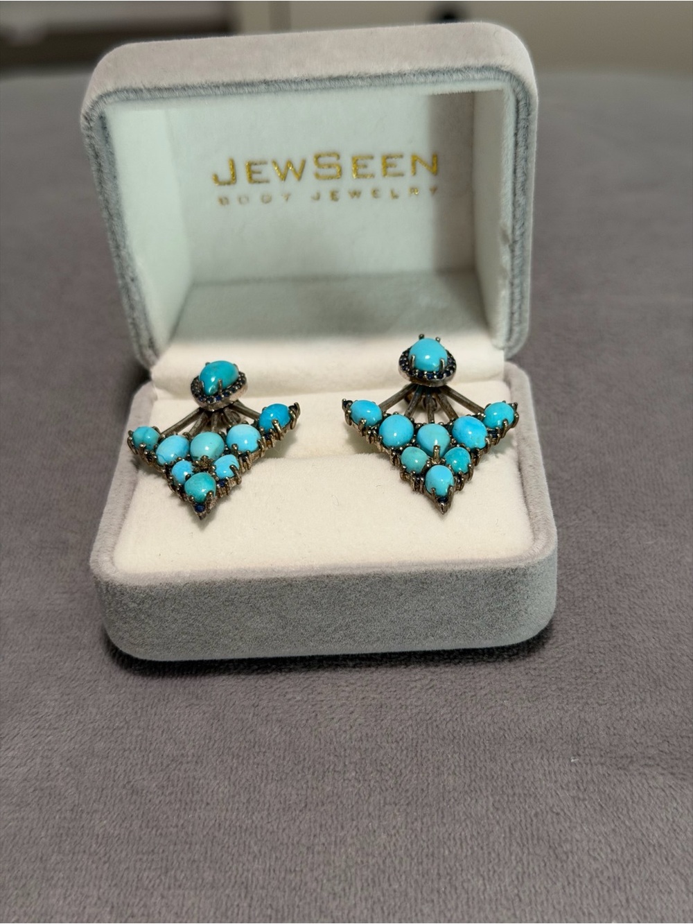 Turquoise Triangle Cluster Earrings - Blue